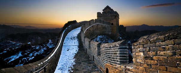 Jingshanling grande muraille de Chine au coucher de soleil