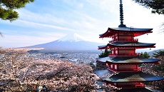 Vue du Mont Fuji depuis la pagode Chureito de Kawaguchiko