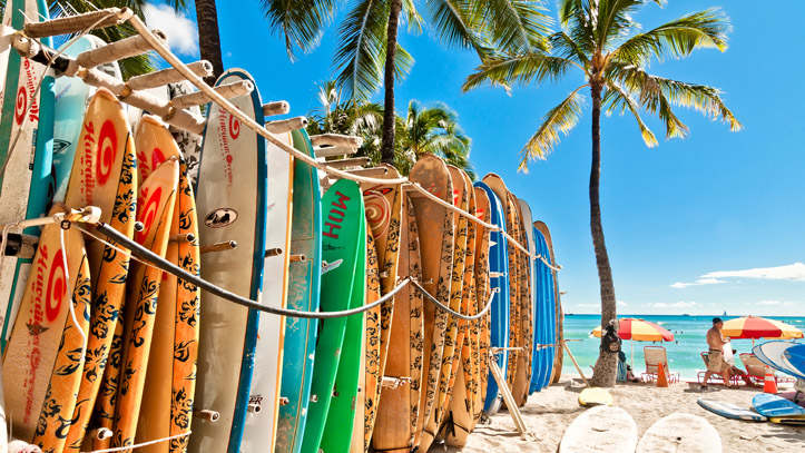 Usa Hawaii Honolulu Plage Surf Palmiers